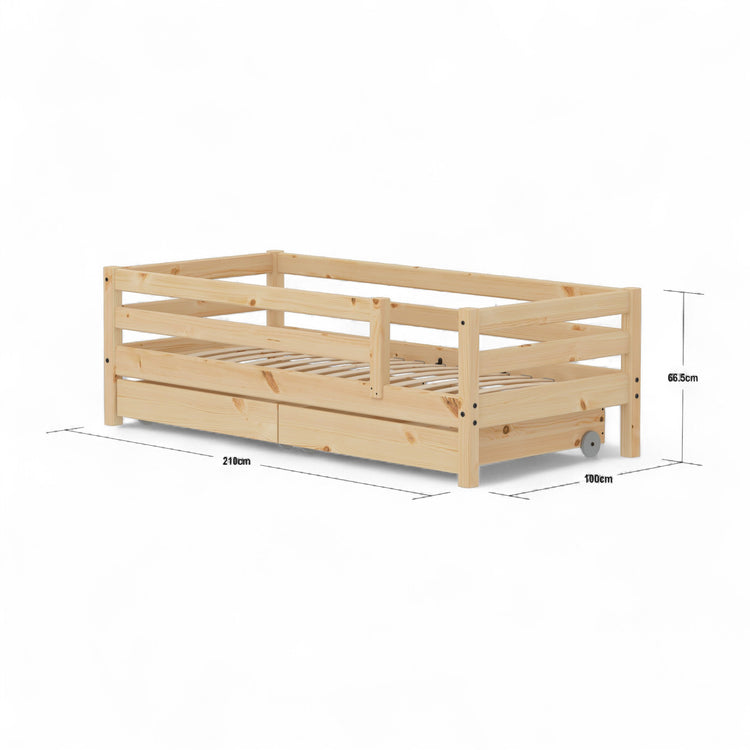 Daybed w. rails + 3/4 front + drawers Untr. 200x90