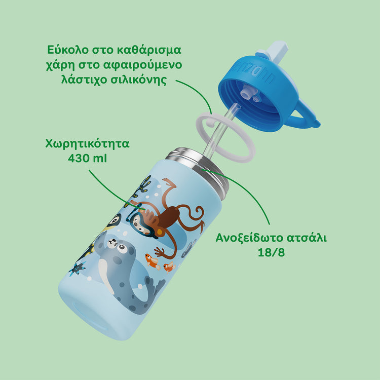 AFFENZAHN. Stainless steel bottle Unbelievable underwater world
