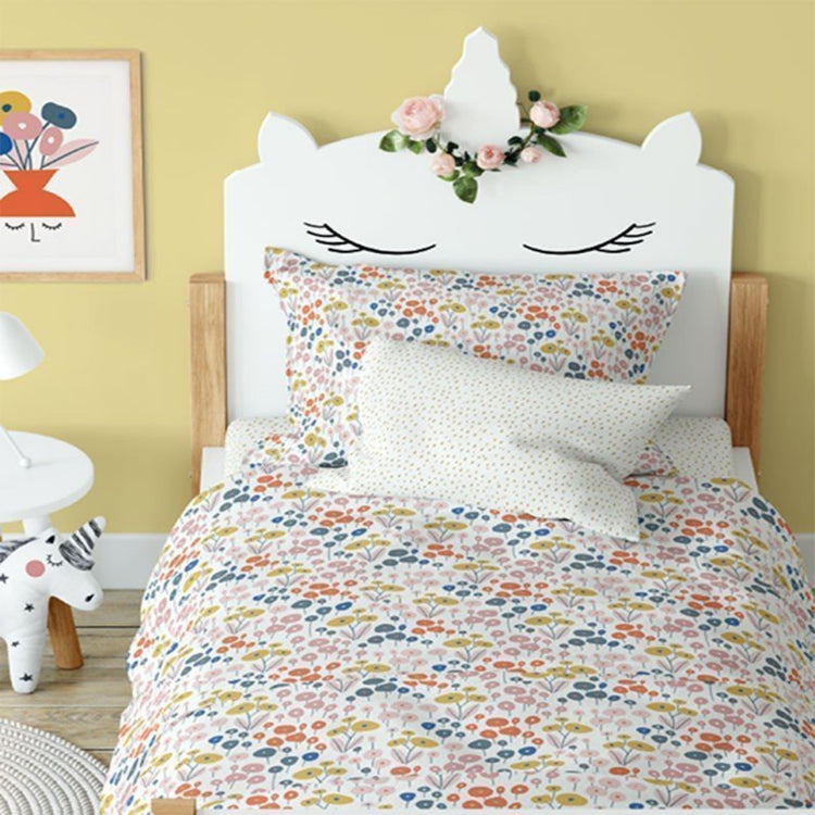 COZYKIDS. Zip-up duvet cover + fitted sheet set Flowers 90x200
