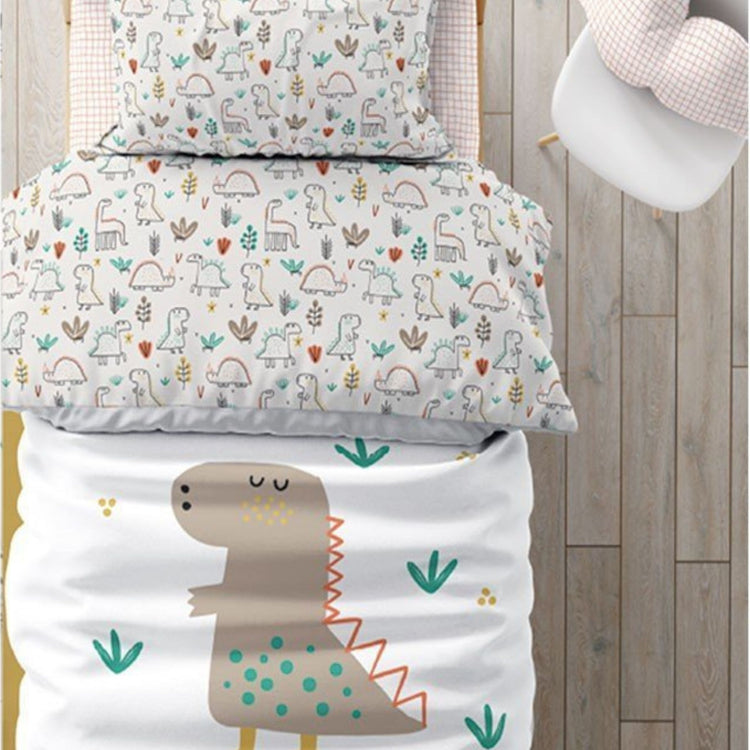 COZYKIDS. Zip-up duvet cover + fitted sheet set Dinosaur 90x200