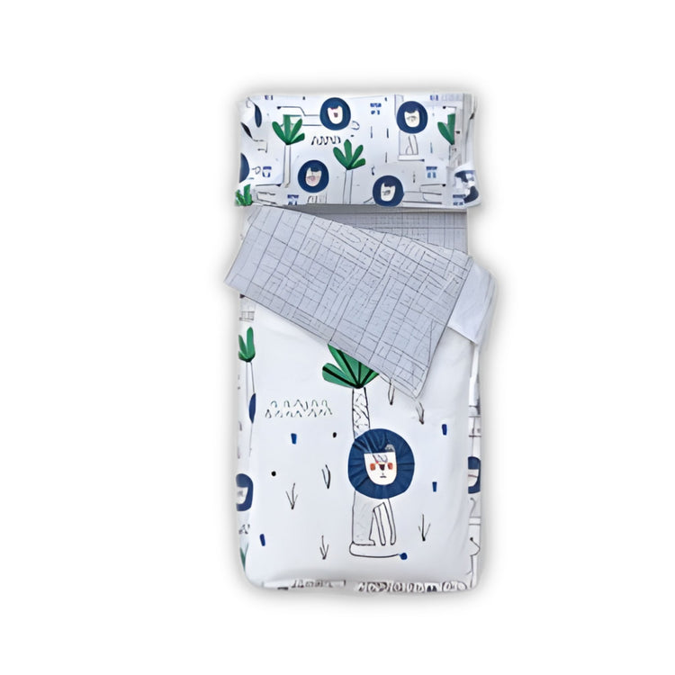 COZYKIDS. Zip-up duvet cover + fitted sheet set Lion 70x140