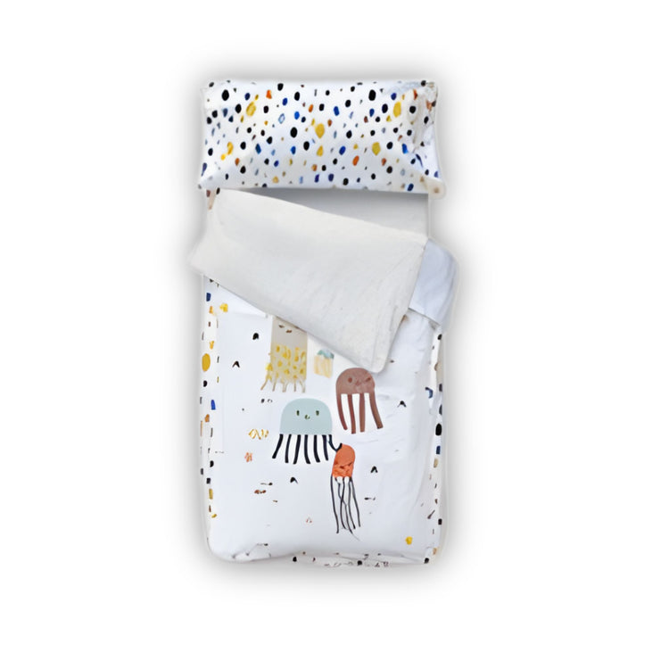COZYKIDS. Zip-up duvet cover + fitted sheet set Jellyfish 70x140