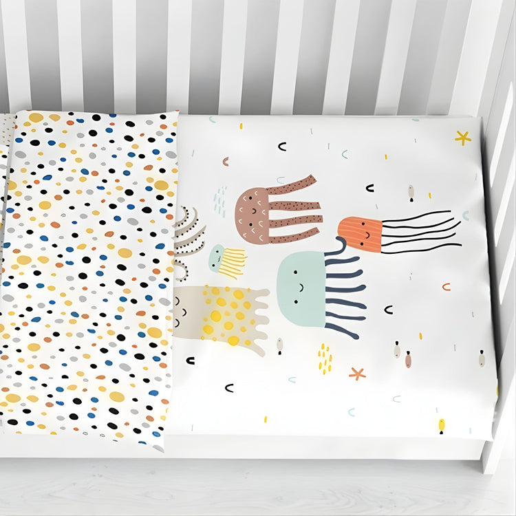 COZYKIDS. Zip-up duvet cover + fitted sheet set Jellyfish 70x140