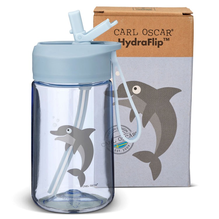 CARL OSCAR. HydraFlip™ water bottle 400ml Dolphin - Blue