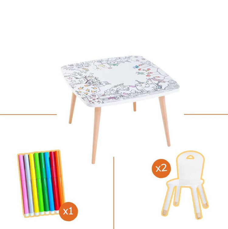 LES DROLES DE BOUILLES. Wooden colouring & activity table + 2 Chairs Artist