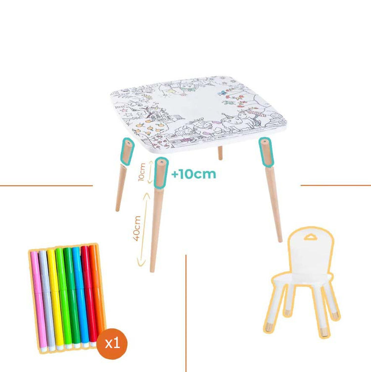 DB KIDS. Σετ τραπέζι με επιφάνεια χρωματισμού + καρεκλάκι Σαφάρι