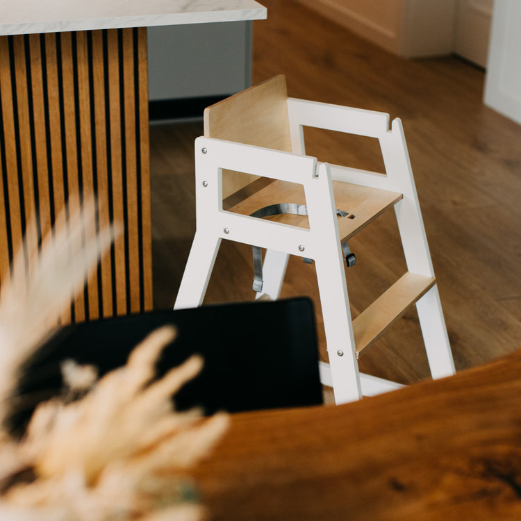 Duck Woodworks. High chair tall white