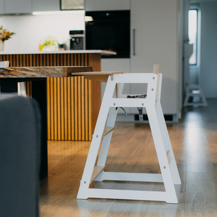Duck Woodworks. High chair tall white