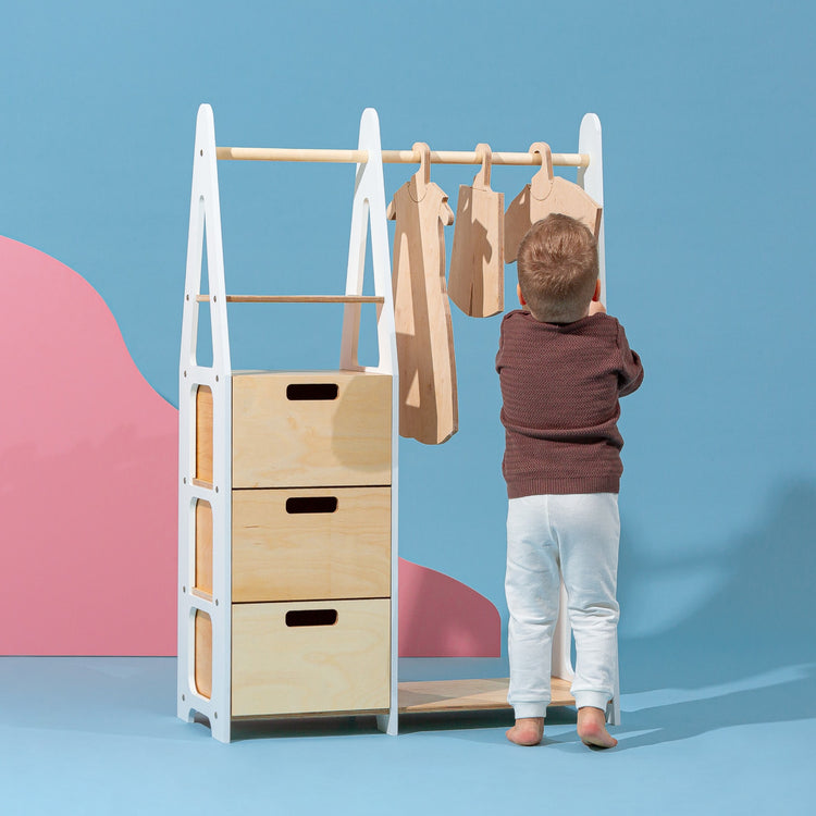 Duck Woodworks. Κρεμάστρα ρούχων με συρτάρια και ορθογώνια χερούλια - λευκό