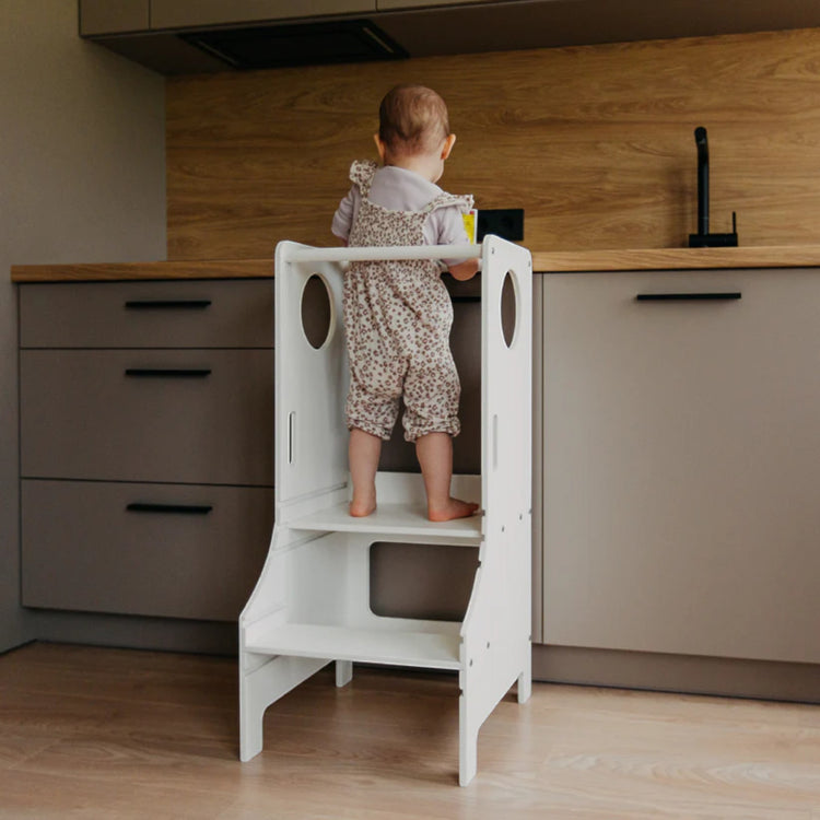 Duck Woodworks. Adjustable height kitchen tower - white