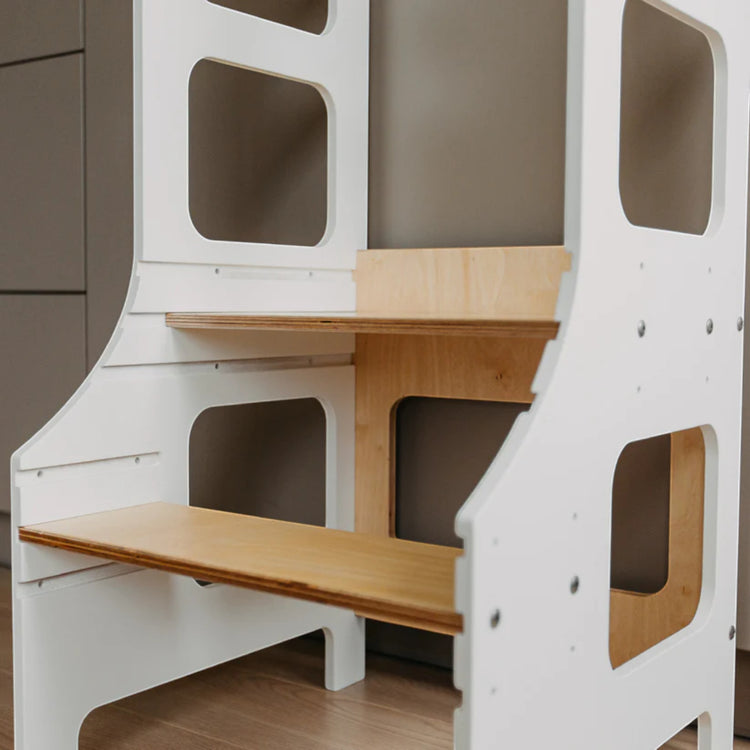 Duck Woodworks. Adjustable height kitchen tower - white