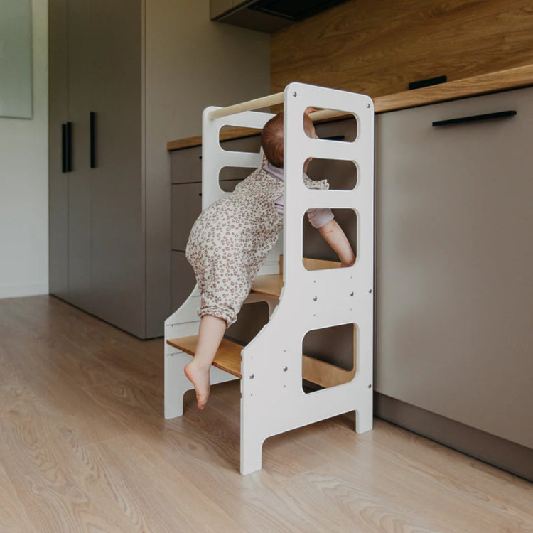 Duck Woodworks. Adjustable height kitchen tower - white