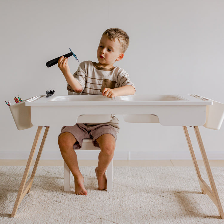 Duck Woodworks. Αισθητηριακό τραπέζι Montessori με 2 κουτιά - λευκό