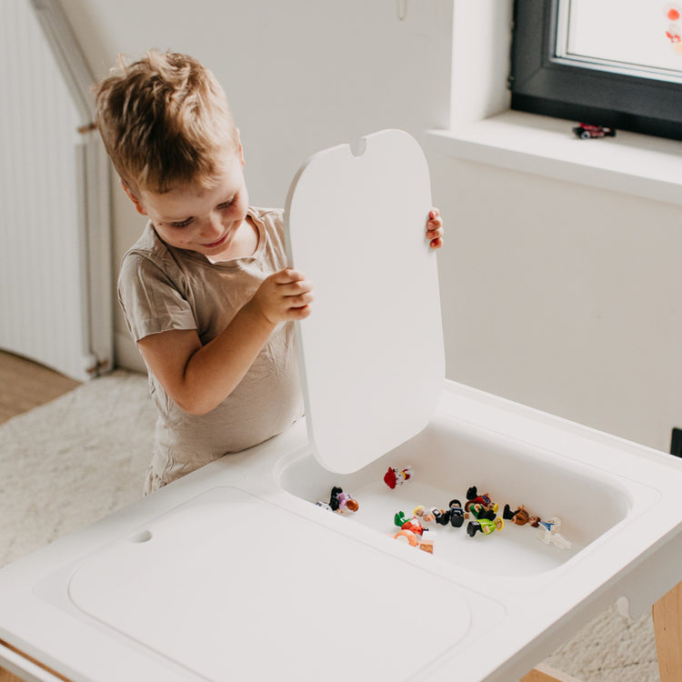 Duck Woodworks. Montessori sensory table with 2 boxes white