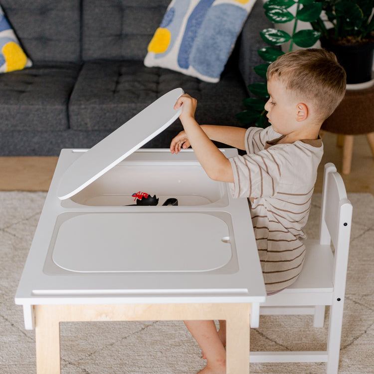 Duck Woodworks. Montessori sensory table with 2 boxes white