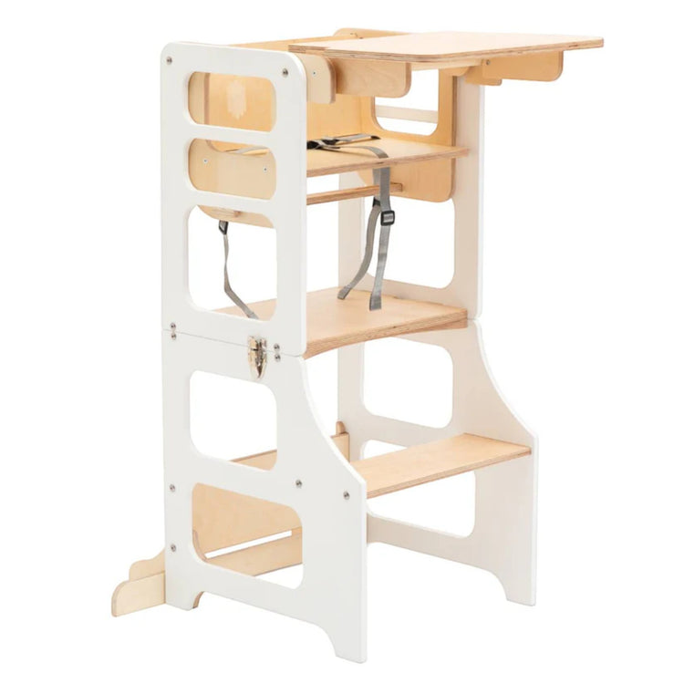 Duck Woodworks. Foldable kitchen tower high chair - white