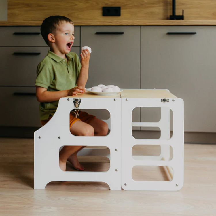Duck Woodworks. Foldable kitchen tower high chair - white