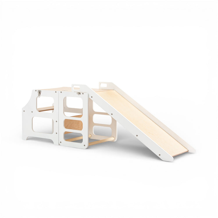 Duck Woodworks. Montessori foldable kitchen tower with slide white