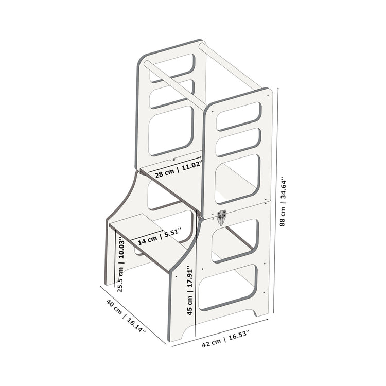 Duck Woodworks. Montessori foldable kitchen tower with slide white