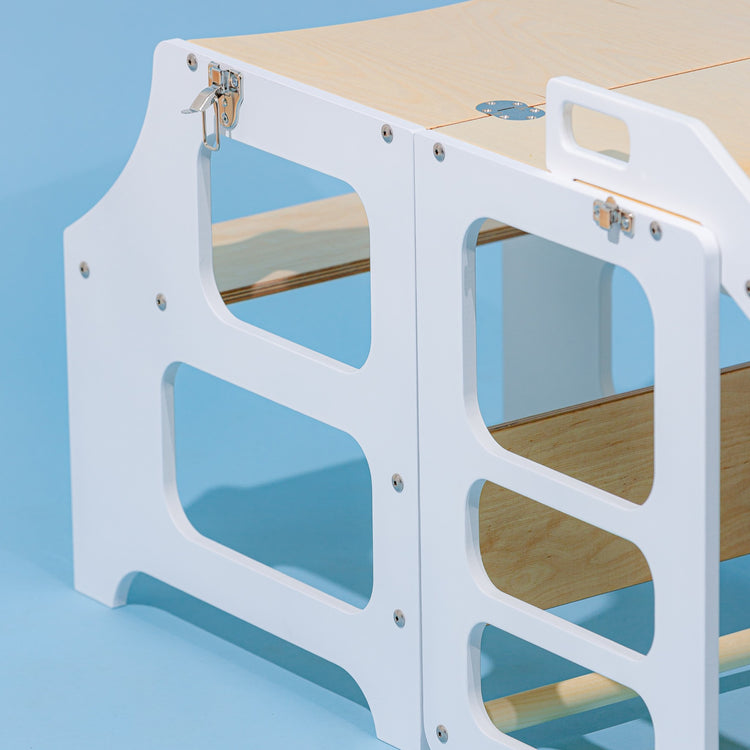 Duck Woodworks. Montessori foldable kitchen tower with slide white