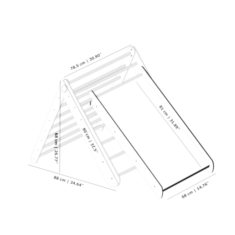 Duck Woodworks. Climbing triangle floor set with slide white