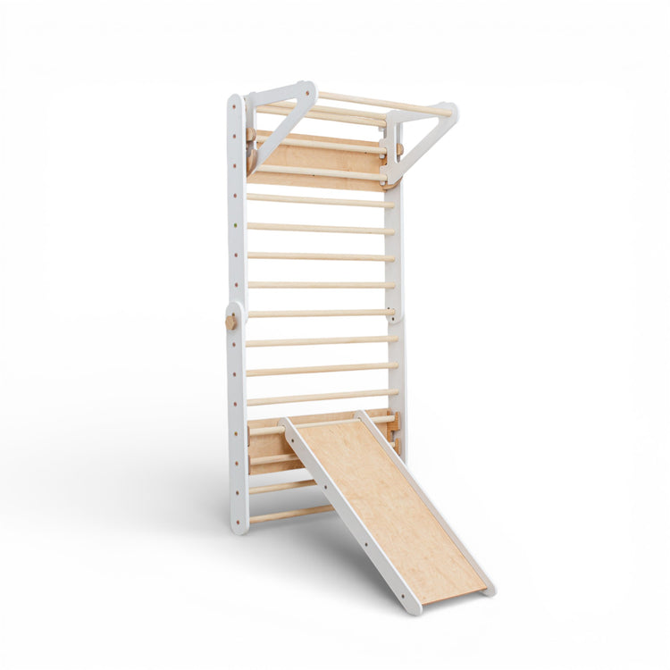 Duck Woodworks. Climbing triangle wall set with slide white