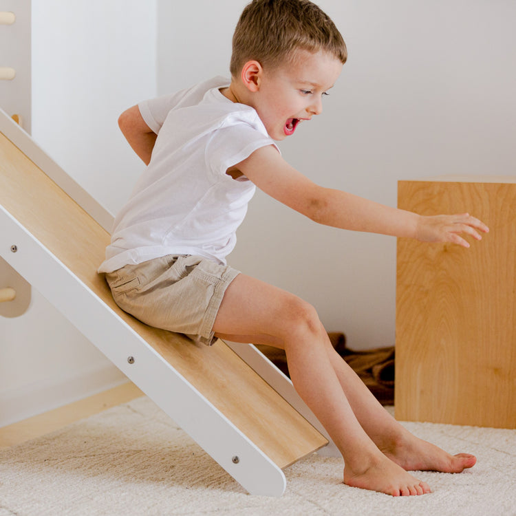 Duck Woodworks. Climbing triangle wall set with slide white