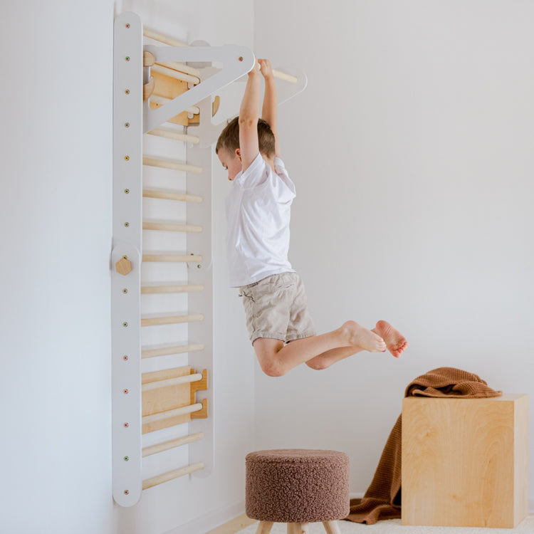 Duck Woodworks. Climbing triangle wall set with slide white