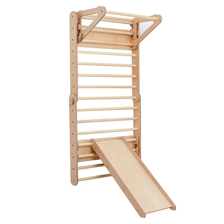 Duck Woodworks. Climbing triangle wall set with slide - natural