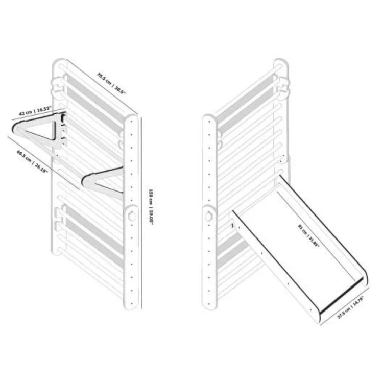 Duck Woodworks. Climbing triangle wall set with slide - natural
