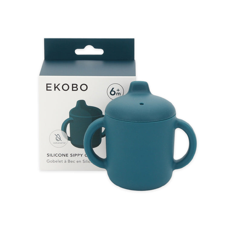 EKOBO. Bambino Silicone Sippy Cup with handles - Blue Abyss