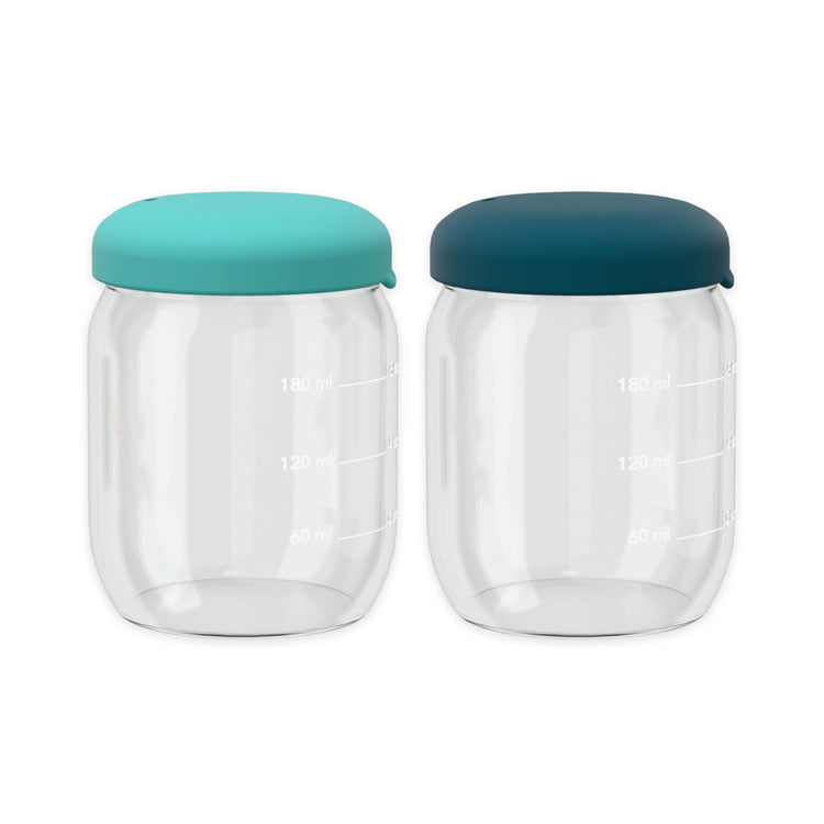 EKOBO. Bambino Food Storage Jar Set in Borosilicate Glass 180 ml - Blue Abyss / Lagoon