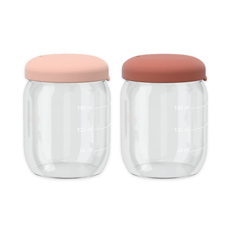 EKOBO. Bambino Food Storage Jar Set in Borosilicate Glass 180 ml - Blush / Terracotta