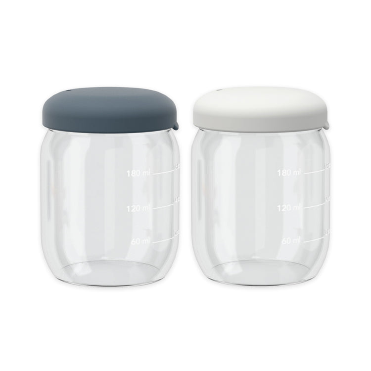 EKOBO. Bambino Food Storage Jar Set in Borosilicate Glass 180 ml - Cloud / Storm
