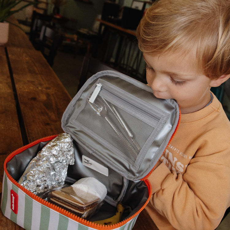 HELLO HOSSY. Green Stripes Lunch Bag