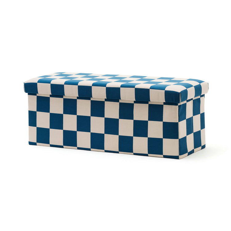 KIDS CONCEPT. Σκαμπό με αποθηκευτικό χώρο  80cm (πετρόλ-λευκό καρό)