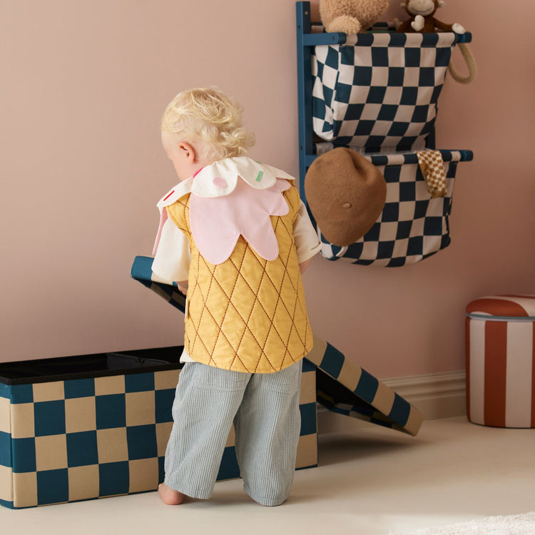 KIDS CONCEPT. Σκαμπό με αποθηκευτικό χώρο  80cm (πετρόλ-λευκό καρό)