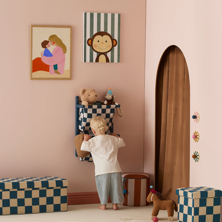 KIDS CONCEPT. Σκαμπό με αποθηκευτικό χώρο  80cm (πετρόλ-λευκό καρό)