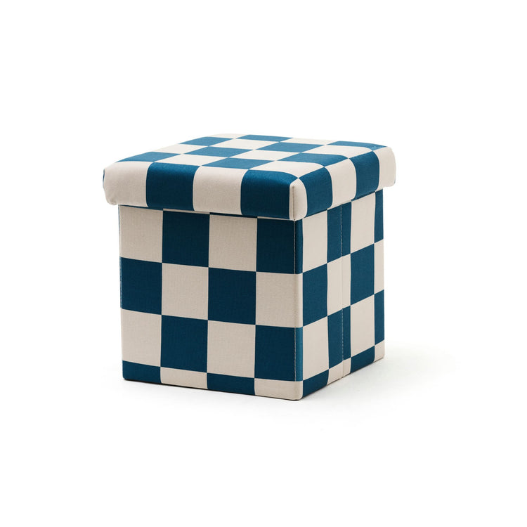 KIDS CONCEPT. Σκαμπό με αποθηκευτικό χώρο  30cm (πετρόλ-λευκό καρό)