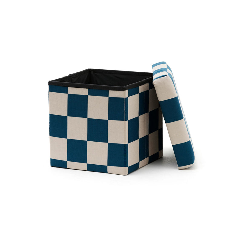 KIDS CONCEPT. Σκαμπό με αποθηκευτικό χώρο  30cm (πετρόλ-λευκό καρό)