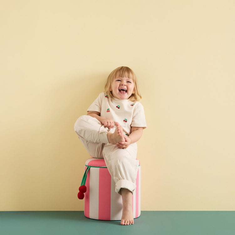 KIDS CONCEPT. Σκαμπό με αποθηκευτικό χώρο (ροζ ριγέ)