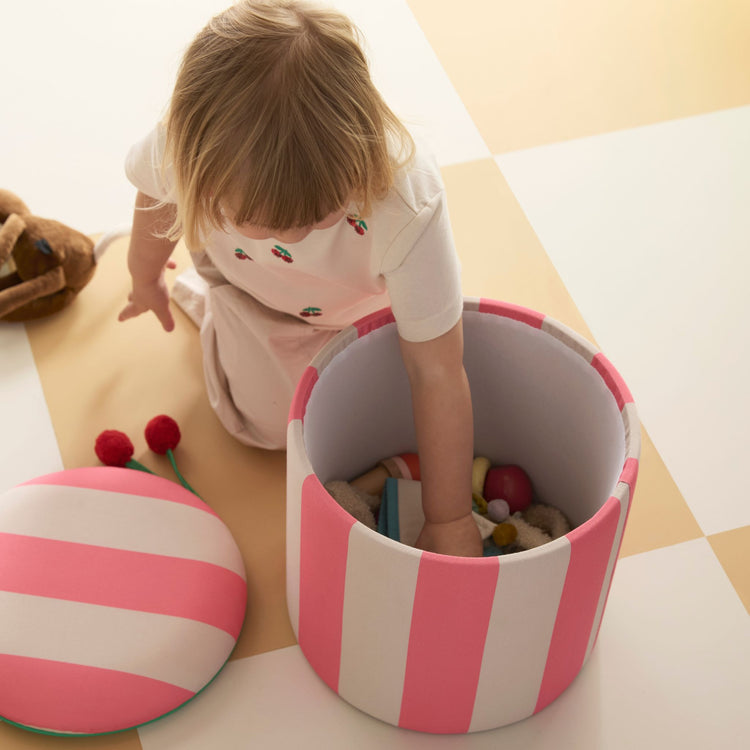 KIDS CONCEPT. Σκαμπό με αποθηκευτικό χώρο (ροζ ριγέ)