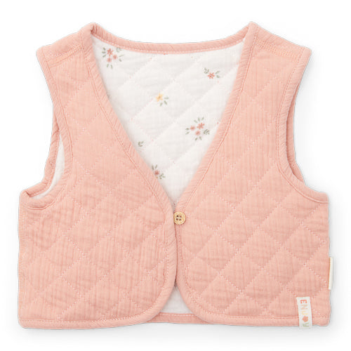 LITTLE DUTCH. Reversible gilet muslin Flower Pink / White Meadows - 74/80