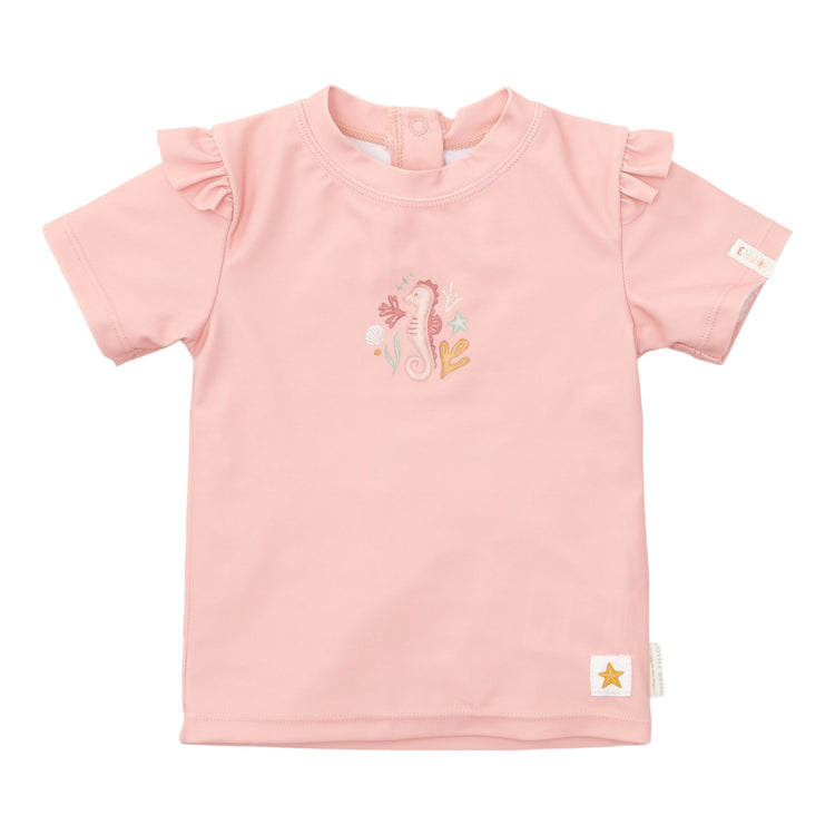 LITTLE DUTCH. Swim T-shirt short sleeves ruffles Seahorse Pink