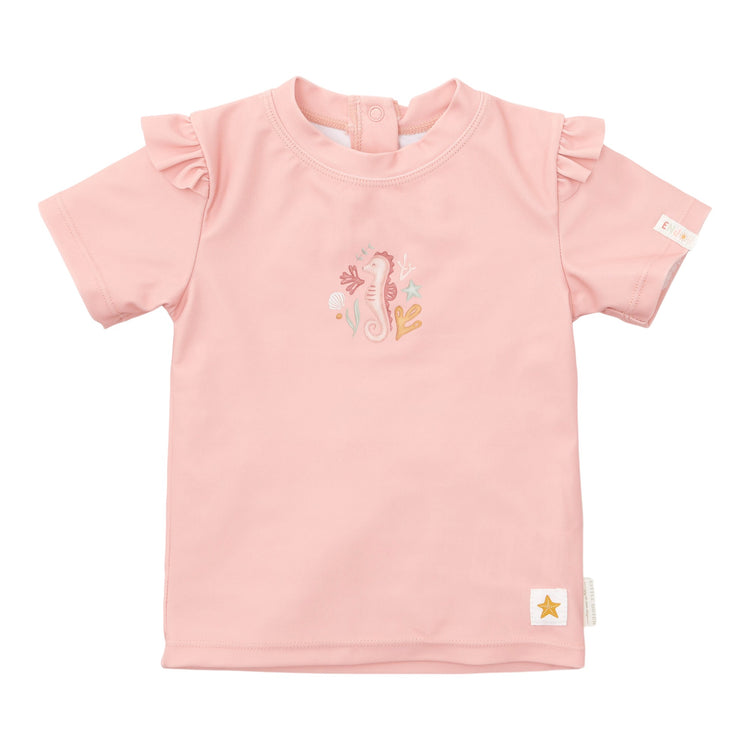 LITTLE DUTCH. Swim T-shirt short sleeves ruffles Seahorse Pink - 74/80