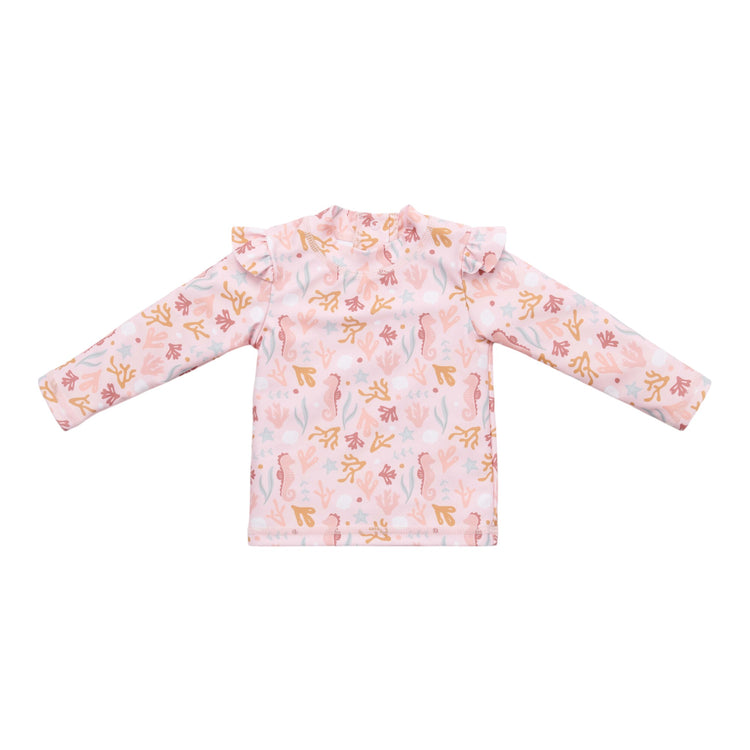 LITTLE DUTCH. Swim T-shirt long sleeves ruffles Ocean Dreams Pink - 98/104