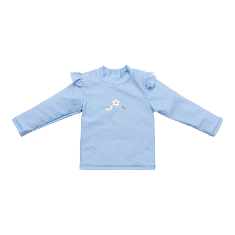LITTLE DUTCH. Swim T-shirt long sleeves ruffles Blue Daisies - 98/104