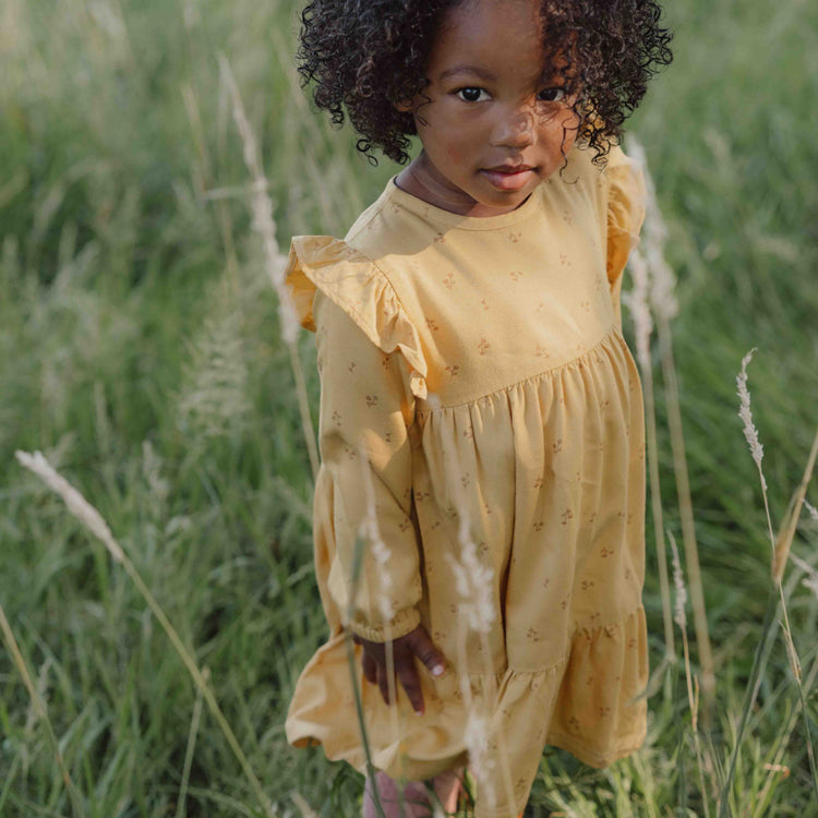 LITTLE DUTCH. Dress long sleeve Warm Yellow Blooming Flower - 92