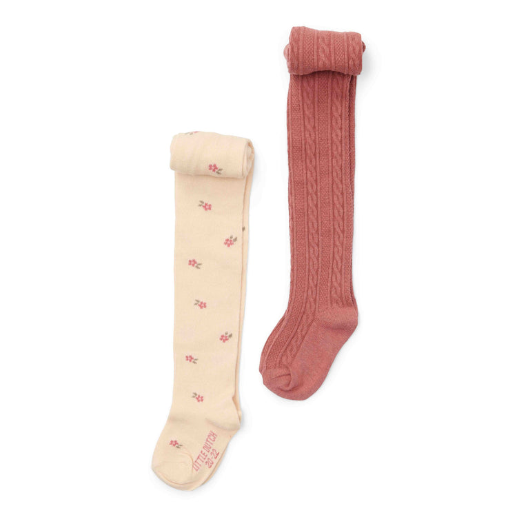 LITTLE DUTCH. Tights 2-pack Sand / Warm Rose - 98/104