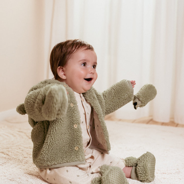 LITTLE DUTCH. Teddy booties Soft Green - Size 1 (0-3 months)